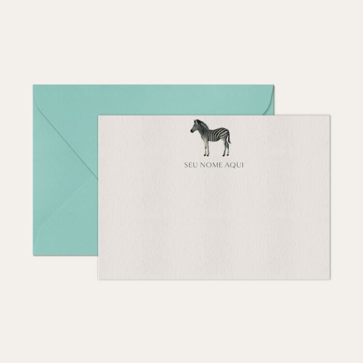 Papel de carta personalizado com ilustração de zebra e envelope azul tiffany de alta qualidade