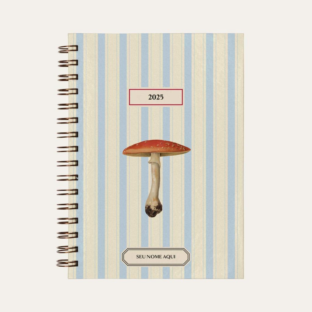 Capa do planner personalizado Colmeias Design com estampa cogumelo