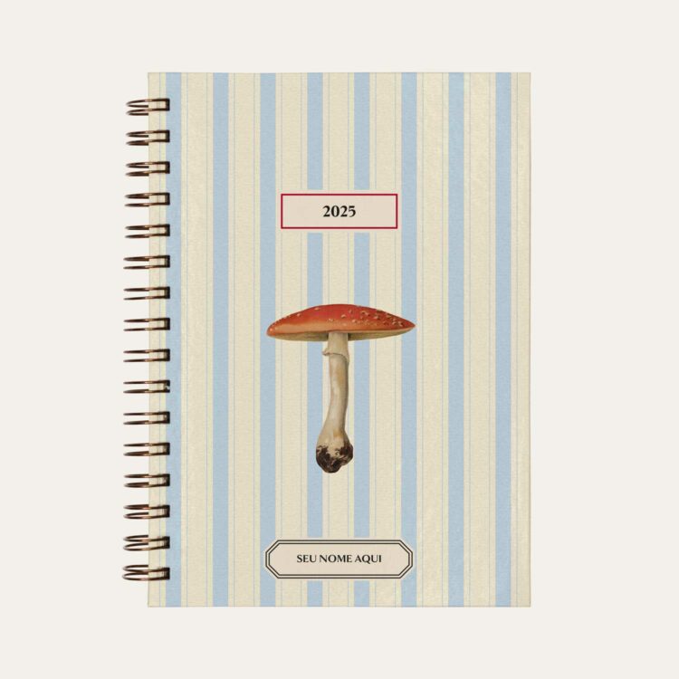 Capa do planner personalizado Colmeias Design com estampa cogumelo