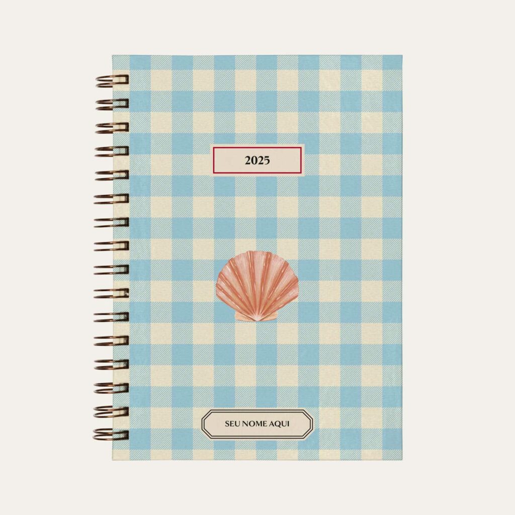 Capa do planner personalizado Colmeias Design com estampa concha