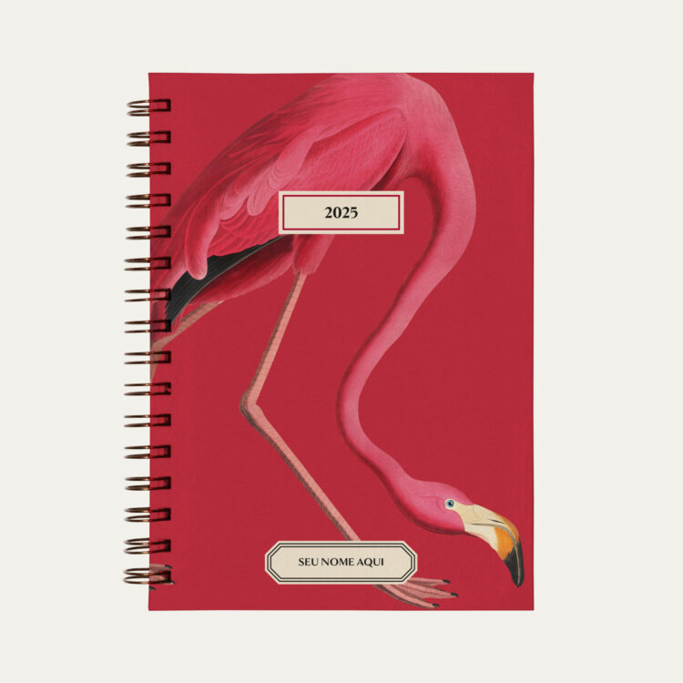 Capa do planner personalizado Colmeias Design com estampa de flamingo