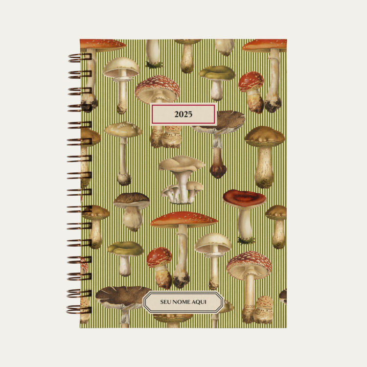 Capa do planner personalizado Colmeias Design com estampa funghi