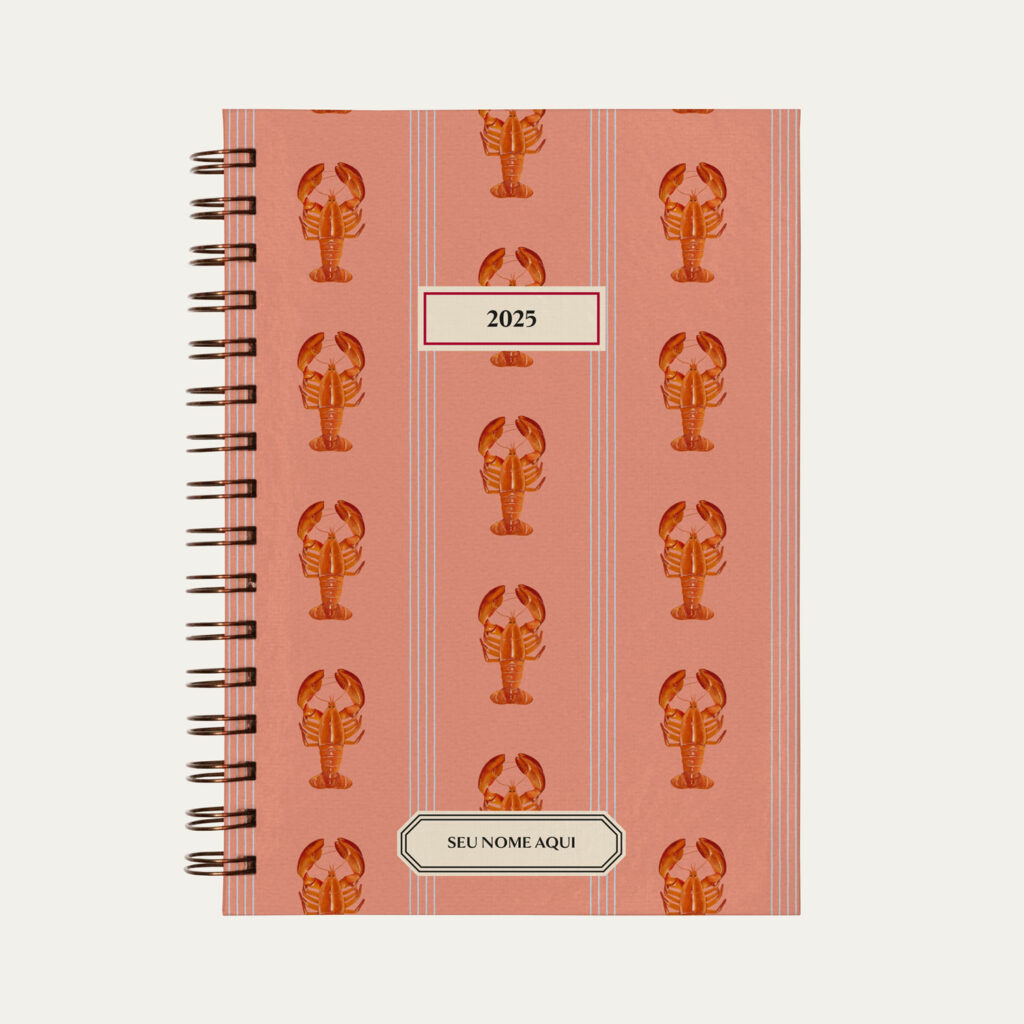 Capa do planner personalizado Colmeias Design com estampa listrada de lagostas