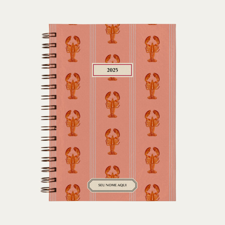 Capa do planner personalizado Colmeias Design com estampa listrada de lagostas