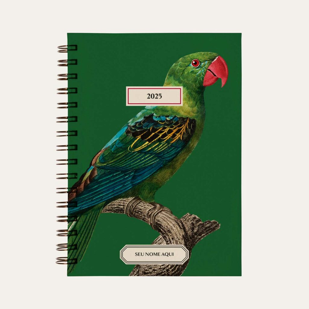 Capa do planner personalizado Colmeias Design com estampa de passáro tropical