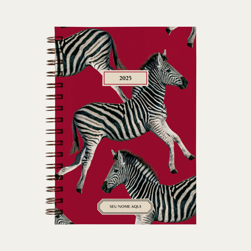 Capa do planner personalizado Colmeias Design com estampa de zebra