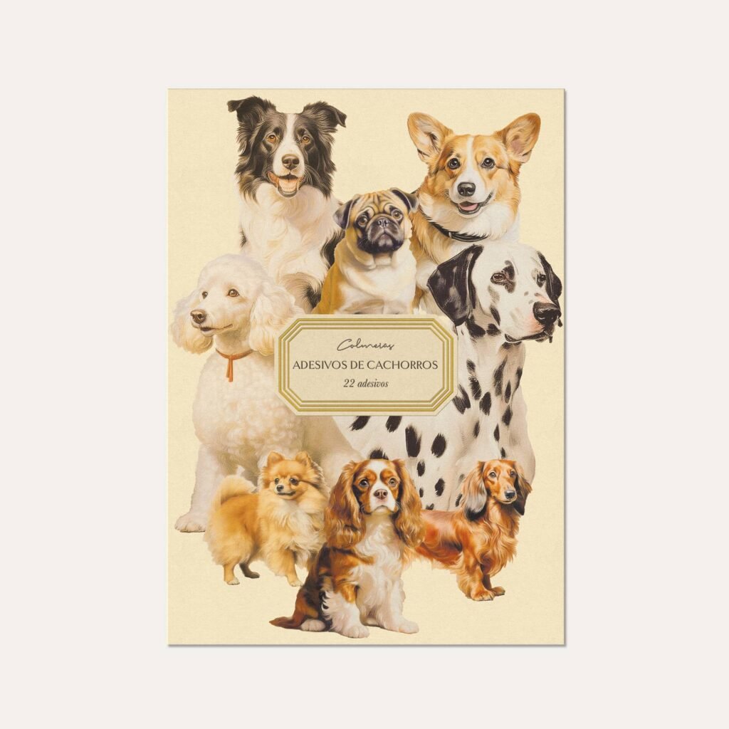 Cartela de adesivos de cachorros Colmeias com ilustrações vintage