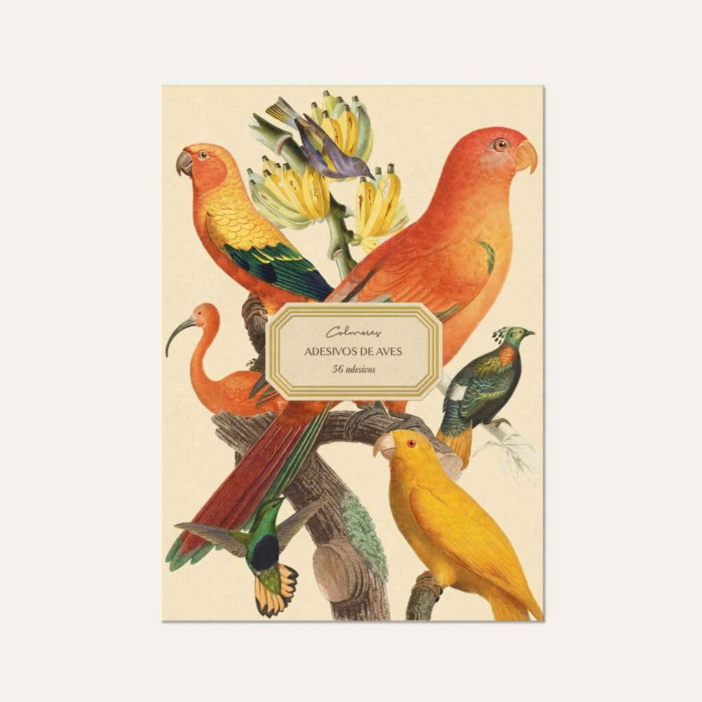 Cartela de adesivos de aves Colmeias com ilustrações vintage
