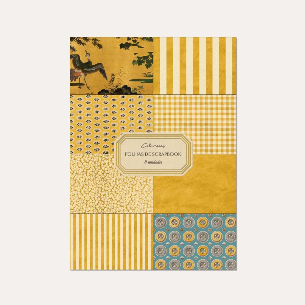 Folhas de Scrapbook Amarelo Colmeias com 8 estampas diferentes