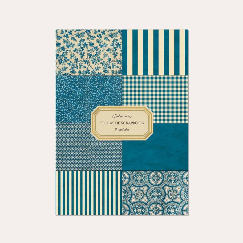 Folhas de Scrapbook Azul Colmeias com 8 estampas diferentes