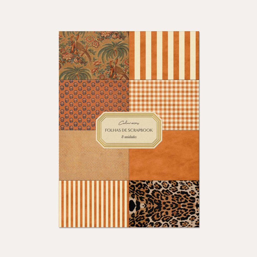 Folhas de Scrapbook Laranja Colmeias com 8 estampas diferentes