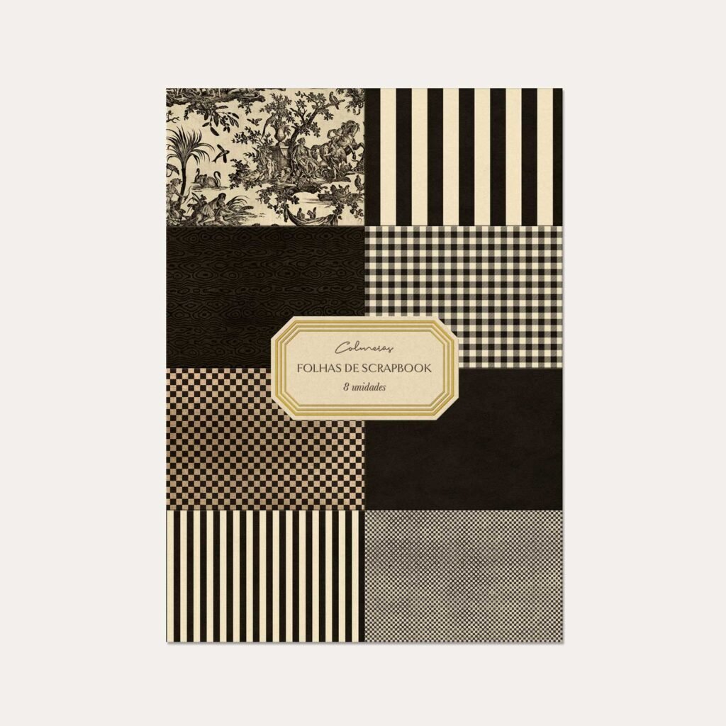 Folhas de Scrapbook Preto Colmeias com 8 estampas diferentes