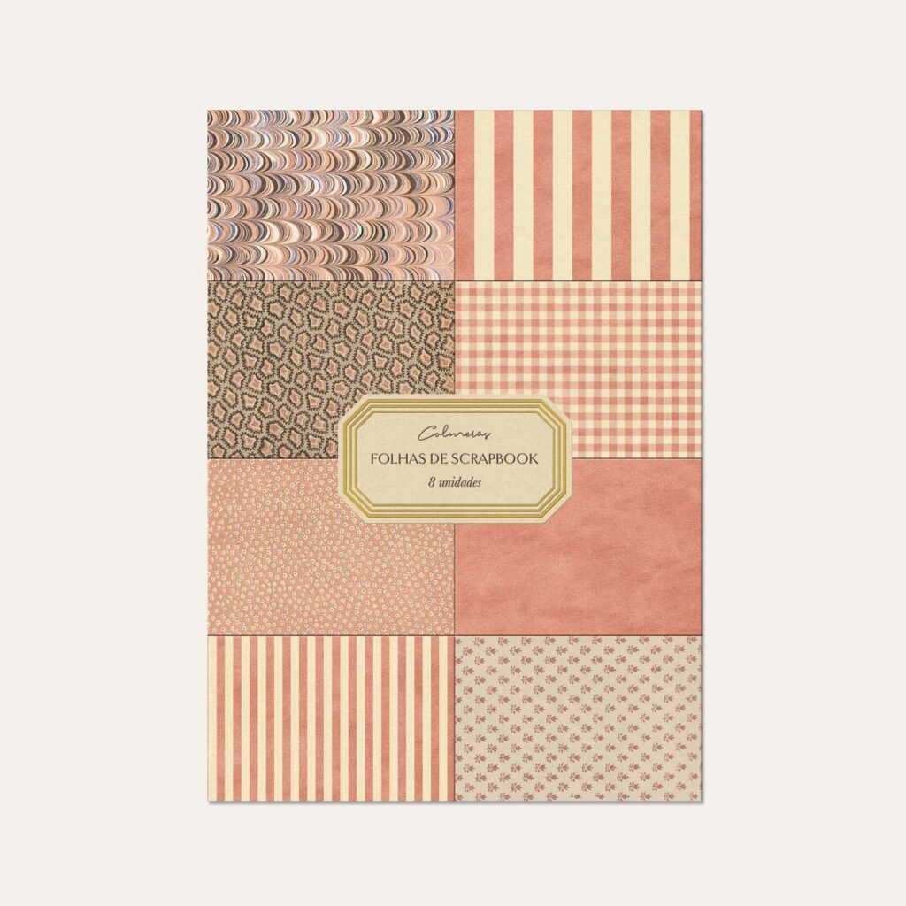Folhas de Scrapbook Rosa Colmeias com 8 estampas diferentes