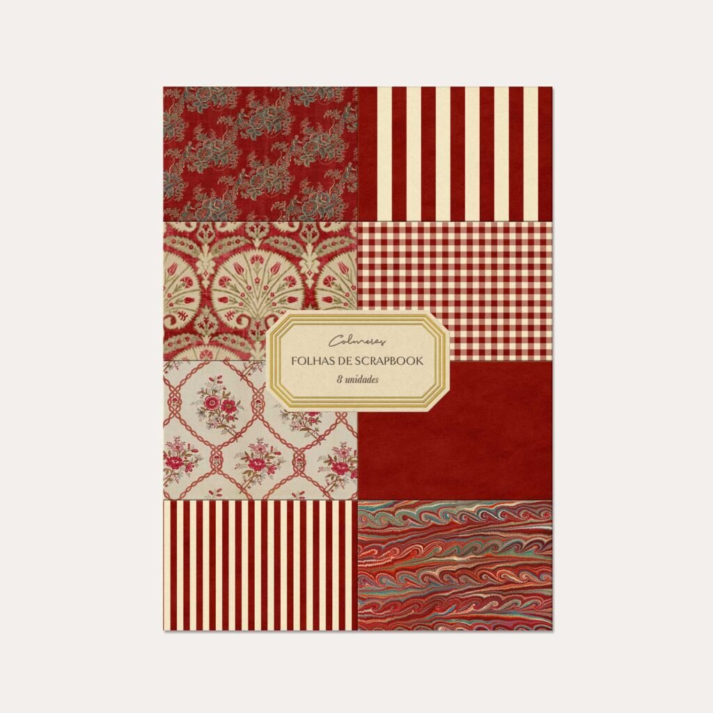 Folhas de Scrapbook Vermelho Colmeias com 8 estampas diferentes